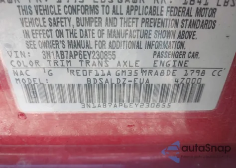 2014 Nissan Sentra Fe+ S/Fe+ Sv/S/Sl/Sr/Sv from USA, damaged, VIN 3N1AB7AP6EY230855